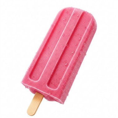 Beyaz arka planda izole edilmiş çilekli dondurma. Donmuş meyveli tatlıyı yakın plan çekimde..