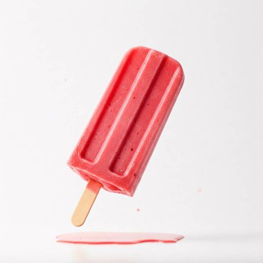 Beyaz arka planda izole edilmiş çilekli dondurma. Donmuş meyveli tatlıyı yakın plan çekimde..