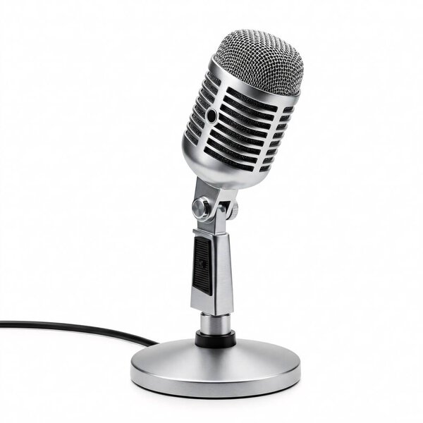Micrófono Retro Soporte Aislado Sobre Fondo Blanco Dispositivo Grabación Audio — Foto de Stock