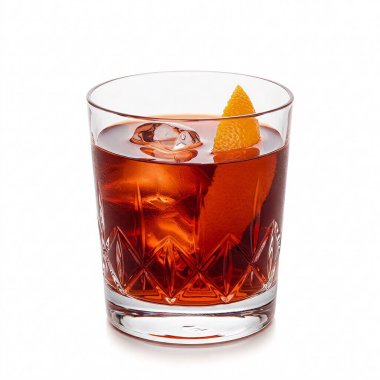 Beyaz arka planda izole edilmiş Negroni kokteyli. İçki ve alkol örneklerine uygun..