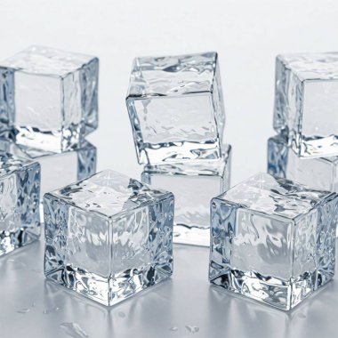 Beyaz arkaplanda izole edilmiş buz küpleri grubu.