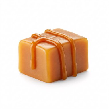 Damlayan karamel soslu karamel şekeri, tatlı ikram, şekerleme, tatlı, şeker. Beyaz bir arkaplanda izole edilmiş.
