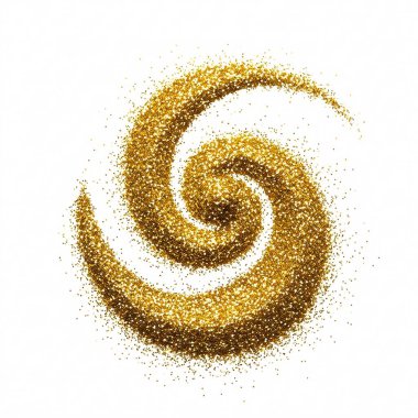 Beyaz arka planda izole edilmiş altın parıltı spirali. Işıltı, ışıltı, kozmetik, makyaj, soyut.