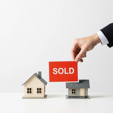 Beyaz arka planda izole edilmiş iki oyuncak evin üzerinde 