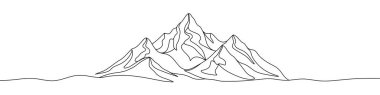 Siyah dağlar tek sıra sanat tarzında. Dağlar, beyaz arka planda düzenlenebilir siyah çizimle çiziliyor. Vektör illüstrasyonu.