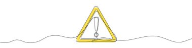 Sarı ünlem işareti üçgen olarak tek çizgi halinde. Beyaz arka planda siyah çizgili ünlem işareti çizimi. Vektör illüstrasyonu.