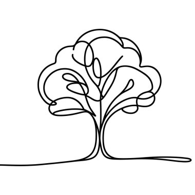Ağaç simgesi. Devamlı bir ağaç çizgisi. Tek sıra halinde ağaç, beyaz arkaplanda izole edilmiş. Vektör illüstrasyonu.