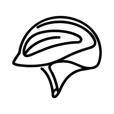 Siyah miğfer tek sıra sanat tarzında. Beyaz arkaplanda kask simgesi izole edildi. Vektör illüstrasyonu.