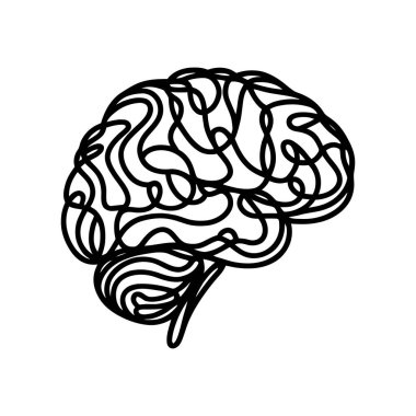 Beyin ikonu. Siyah beyin beyaz arka planda izole edilmiş. Vektör illüstrasyonu.