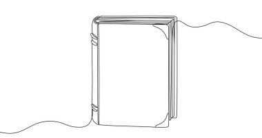 Tek satırlık sanat tarzında siyah defter. Beyaz arka planda düzenlenebilir çizim ile kitap çizimi. Vektör illüstrasyonu.