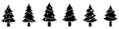 Noel ağacı ikonları. Beyaz arka planda izole edilmiş siyah Noel ağacı simgeleri. Vektör illüstrasyonu.