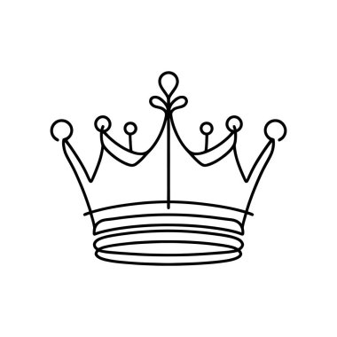 Tek sıra halinde siyah taç. Crown simgesi beyaz arkaplanda izole edildi. Vektör illüstrasyonu.