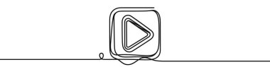 Çal düğmesi simgesi. Çalma düğmesinin bir satır çizimi devam ediyor. Tek satır şeklinde oynat düğmesi, beyaz arkaplanda izole edilmiş. Vektör illüstrasyonu.
