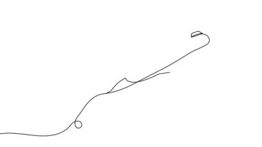 Bir uçağın tek çizgi çiziminin animasyonu. Bir uçağın sürekli dış hatları. Tek satırlı kesintisiz video.