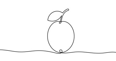 Tek sıra halinde erik sanatı. Beyaz arka planda düzenlenebilir siyah çizilmiş erik. Vektör illüstrasyonu.