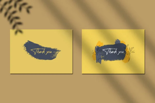 Card template brush stroke stylish modern art design with floral and minimal and blue background.