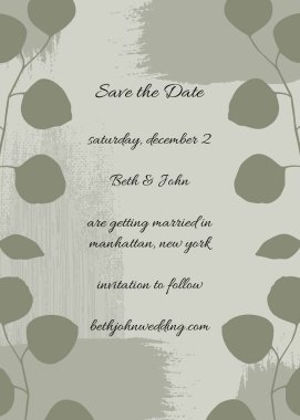 Düğün kartı fırça darbesi okaliptüs yaprakları elle çizilmiş organik şablon