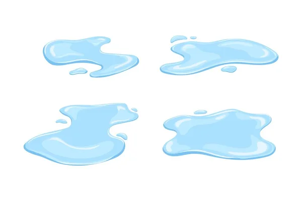 蓝色水坑设置 含滴元素和流动几何矢量形状的溢出液体的水花 — 图库矢量图片