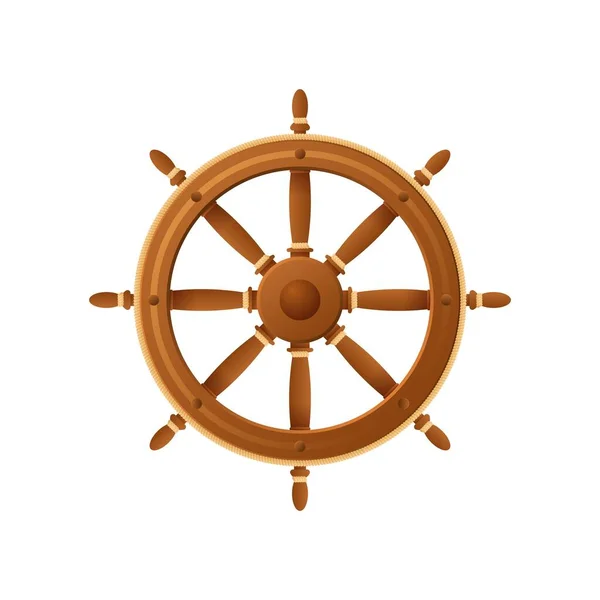 Wooden Ships Steering Wheel Brown Vintage Ship Control Device Scroll — Stock Vector
