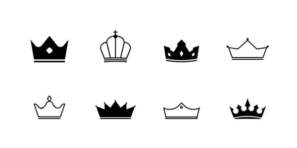 Conjunto Ícones Coroa Imperador Negro Esboço Heráldico Diadema Realeza Poder —  Vetores de Stock