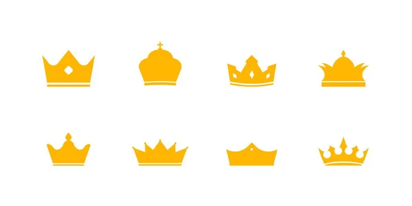 Gold Royal Crowns Icon Set Monarch Heraldic Diadem Royalty Power — Stock Vector