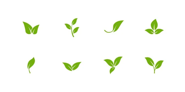 Green Leaves Icons Set Eco Symbol Natural Foliage Environment Logo — Stock Vector