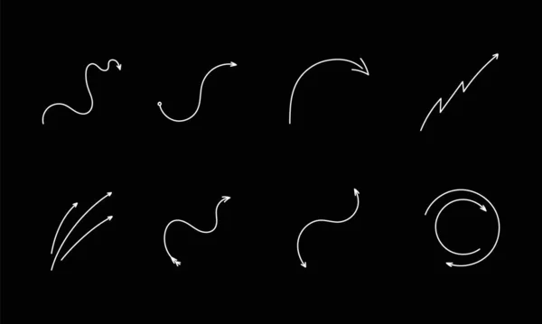 White Writhing Twisting Arrows Icon Set Cursor Movement Minimalistic Distance — Stock Vector