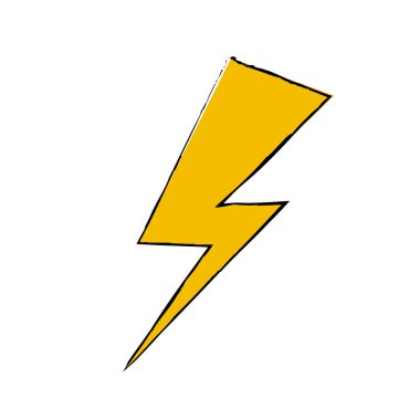 Sarı yıldırım ikonu. Elektrik tehlikesi ve voltaj sembolü. Hava fırtınası boşalması ve güçlü vektör patlamaları.