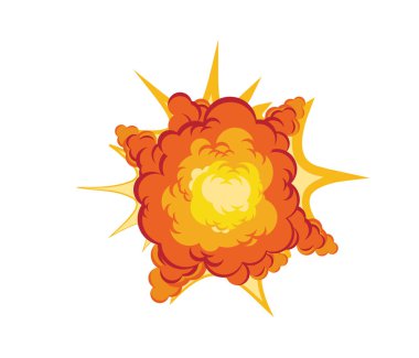 Güçlü ateş patlaması. Kırmızı alev enerjili tehlikeli bir patlayıcı ve yanıcı madde uyarısı.