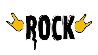 Parmaklar kornaya basıyor. Rock 'çı ve punk müzik onaylı jest ve müzik vektörü partisinde el kol hareketi