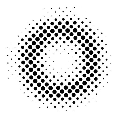 Round frame of large and small halftone dots. Geometric ornament with circular frame effect with creative artistic vector minimalism