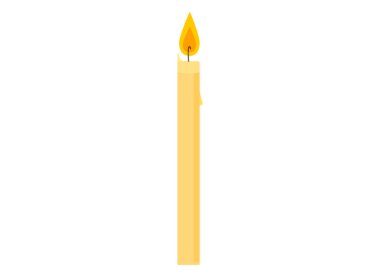 Burning candle. Wax symbol of light and religious decoration with bright flame and festive romantic vector glow