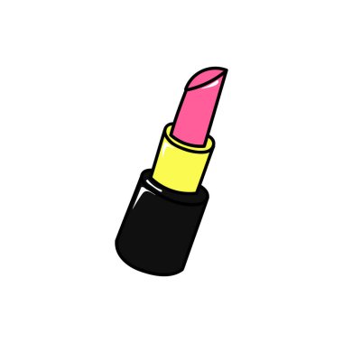 Comic lipstick. Elegant feminine product in 80s style for glamorous lip coloring with bright makeup and gloss with shiny vector beauty