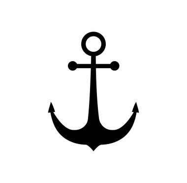 Black ship anchor. Marine iron rigging equipment for dock mooring and emergency braking with vintage vector design