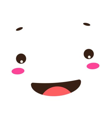Laughing comic face emotion. Cute character with happy expression for web chat and social apps with vector avatar