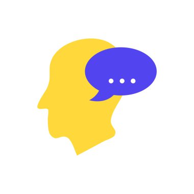 Head with speech bubble. Communication and discussion symbol with chatting conversation and online presentation of social vector apps