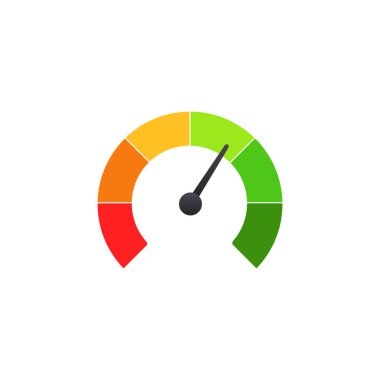 Display color scale indicator. Equipment gauge with dial showing positive green and negative red pressure with dashboard vector speedometer