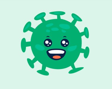 Cheerful green coronovirus bacterium. Dangerous cute spiked molecule causing contagious flu and malfunction of lungs and vector heart