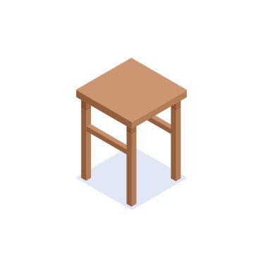 Wooden stool. Practical kitchen furniture for apartment and house with wooden frame and classic vector design