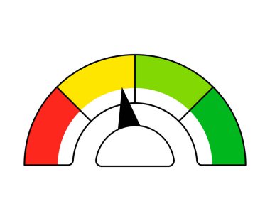 Round color scale indicator with arrow. Measuring gauge with dial showing positive green and negative red pressure with dashboard vector speedometer
