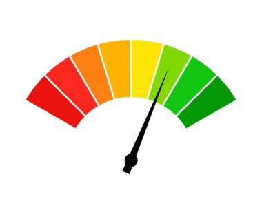 Round display indicator. Color measuring gauge with dial showing positive green and negative red pressure with dashboard vector speedometer