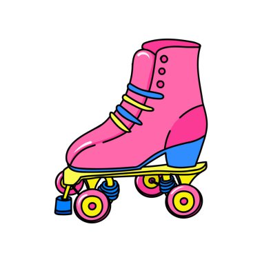 Comic boot with roller skate. Retro sport item for fun riding and fun fitness activities in 80s and vector 90s style