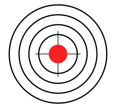 Round target with red dot in center. Circle figure with outlined circles and points for hitting training in shooting from firearms and vector bow.
