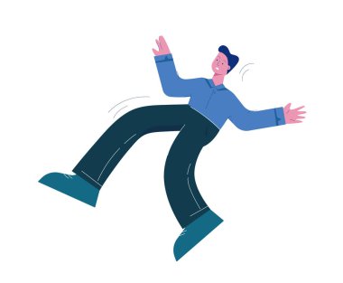 Falling man. Traumatic danger from careless gait with unpleasant consequences of fractures and risky actions with vector consequences