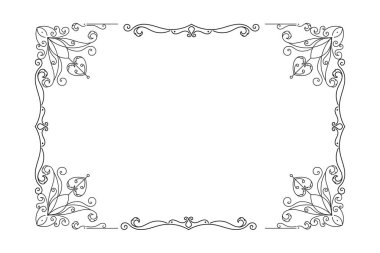 Vintage retro frame with tracery. Stylized blank rectangle with decorative and ornaments antique design embellished with abstract floral vector twists.