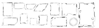 Techno cyber frame template. Panel displays with an interface for virtual gaming and scientific programs with futuristic vector design