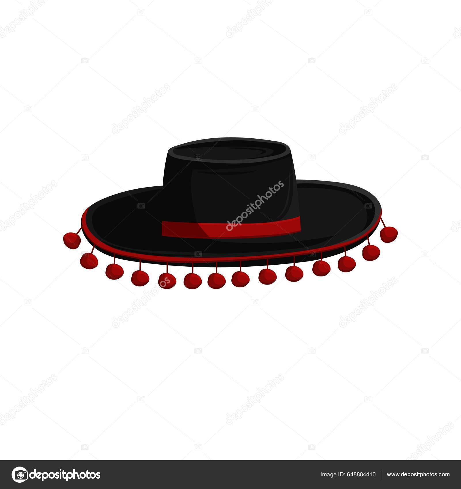 Ισπανικό Παραδοσιακό Καπέλο Πρότυπο Μαύρο Σομπρέρο Κόκκινες Χάντρες Για  Αντηλιακή Διανυσματικό Αρχείο από ©pegasustudio648884410