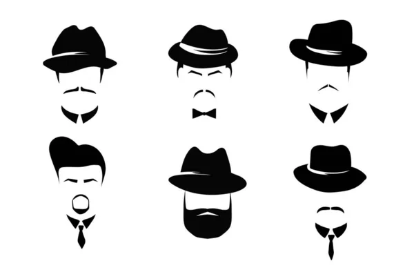 Profils Vintage Masculins Dans Style Modèle Des Années Mafia Hommes — Image vectorielle