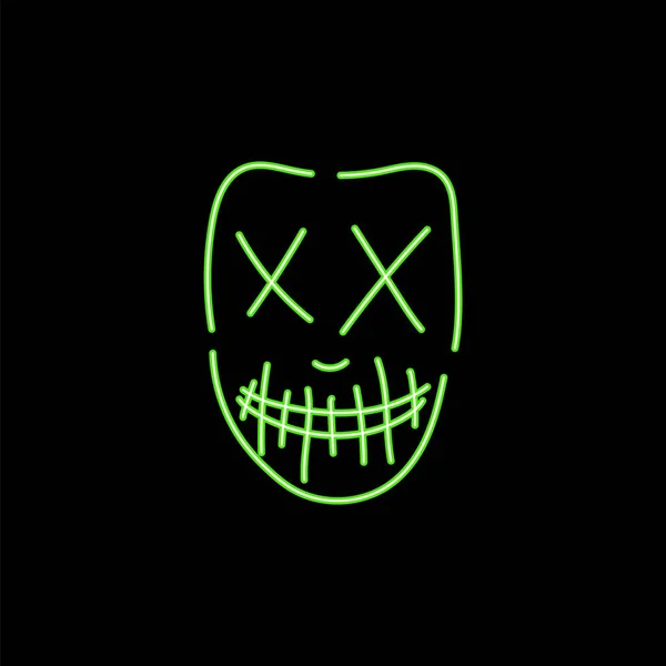 Máscara Zombie Verde Néon Personagem Assustador Com Olhos Cruzados Boca —  Vetores de Stock