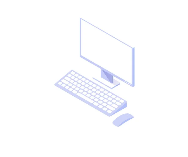 Skrivbordsdator Med Bildskärm Modern Dator Med Kontors Och Fritidsutrustning Med — Stock vektor